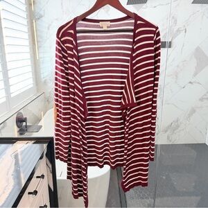Market & Spruce Burgundy and White Striped Cardigan